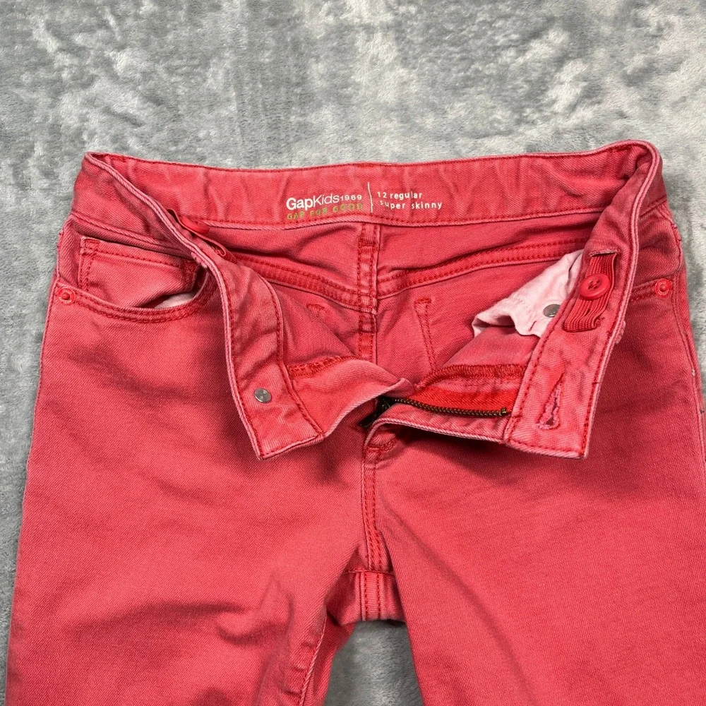 Gap Kids Super Skinny Jeans Kids Coral Red Adjustable Waist 12 Regular - Picture 6 of 16